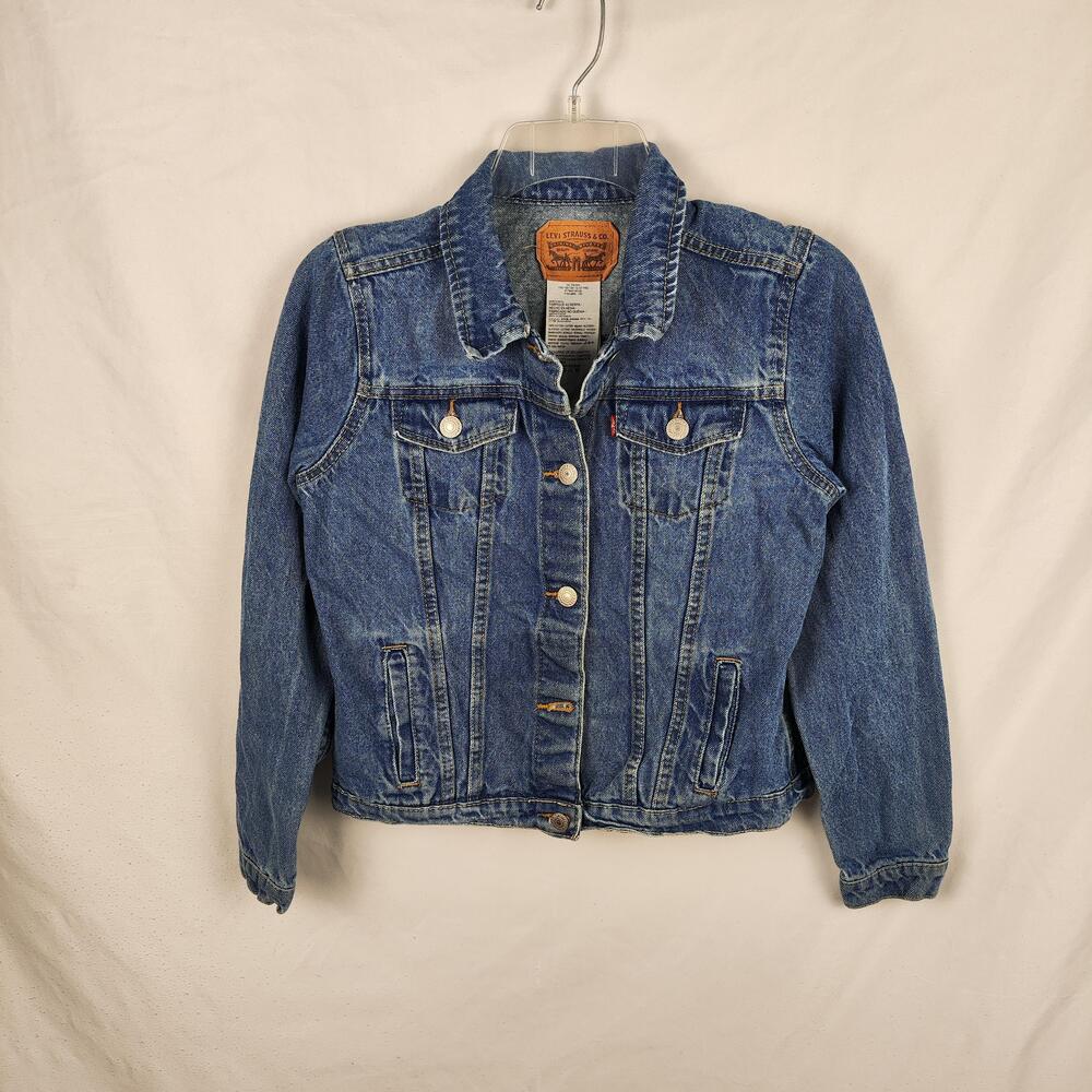 Levi's Jacket Youth XL Blue Denim Trucker Button Front Pockets Classic Fall